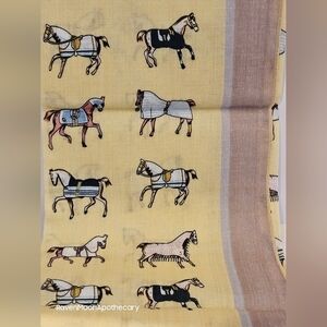 New Cotton/Linen Scarf Beige Horse Print